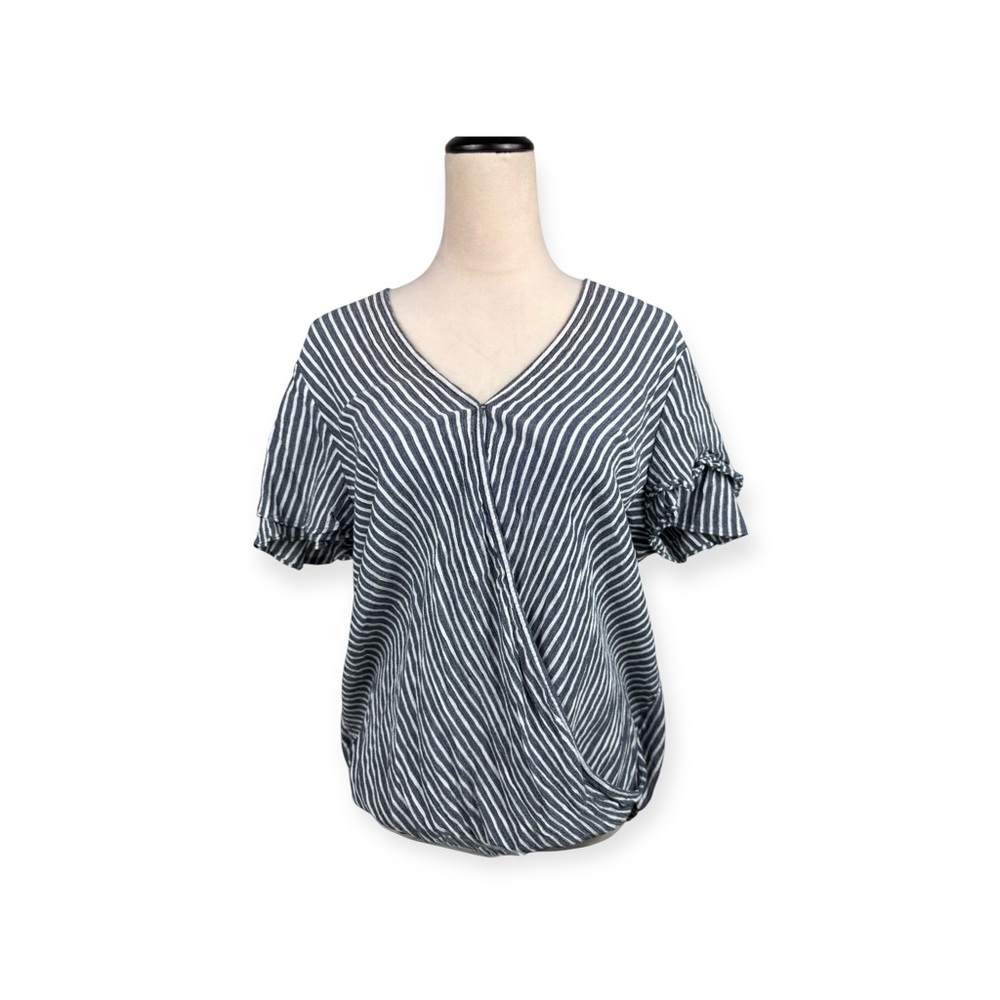 Michael Kors blue/gray striped faux wrap top size XL